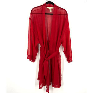 Intimates Lane Bryant Red Sheer Nightie Robe Lace Tie Stretch Waist Sexy  22 24